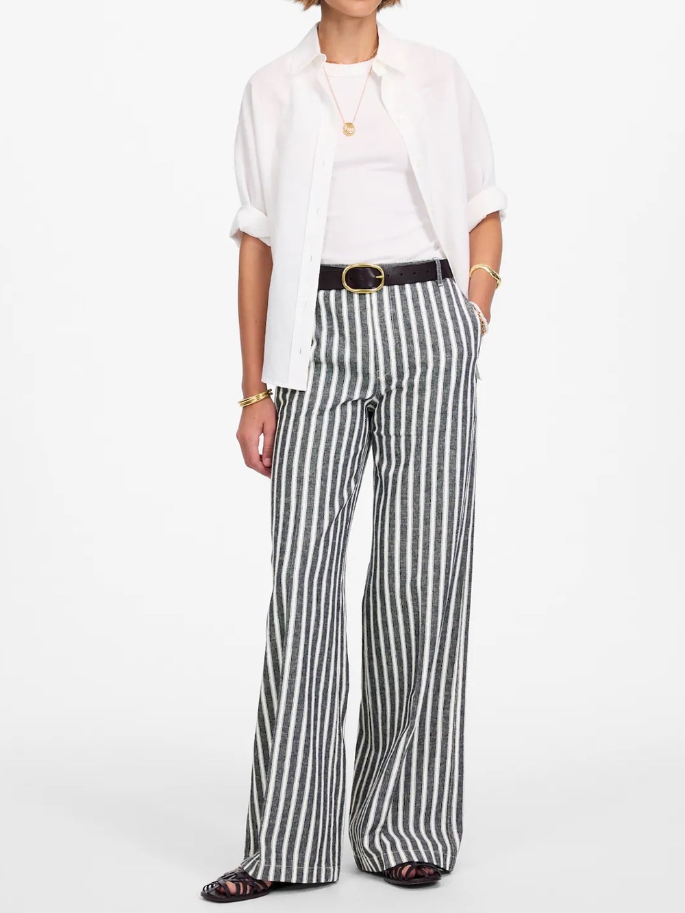 Madewell The Petite Zoe Relaxed Wide Pant in Linen-Cotton Blend